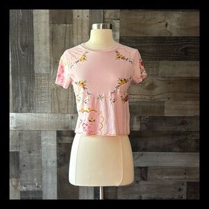 Urban Outfitters BDG pink floral embroidery t-shirt small coquette grannycore